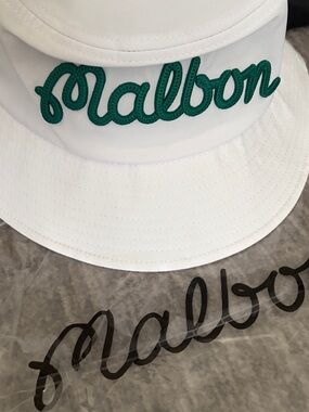 Malbon White full brim hat. Logo on front and back NWT